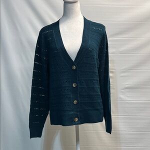 Nine West Jeans Teal Open-Knit Button Cardigan – Medium